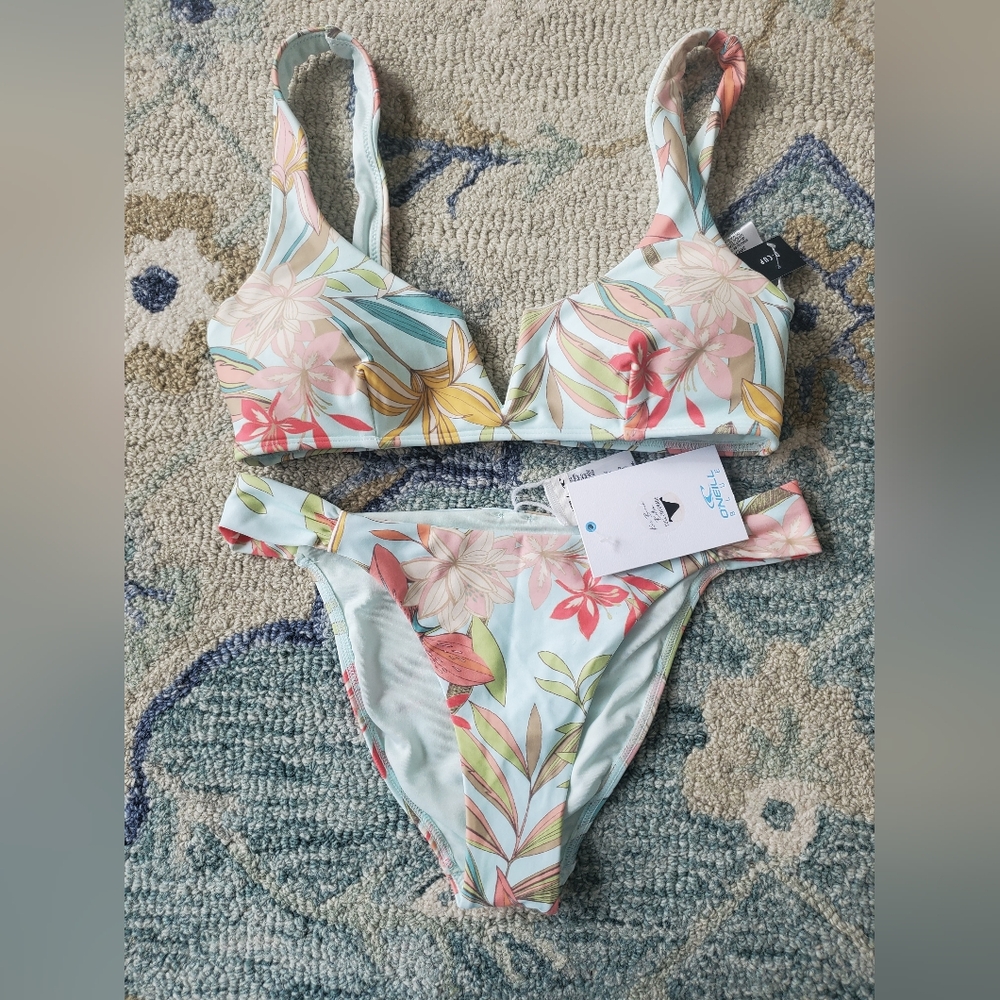 Floral Light Blue Underwire Bikini Set - Women Swim